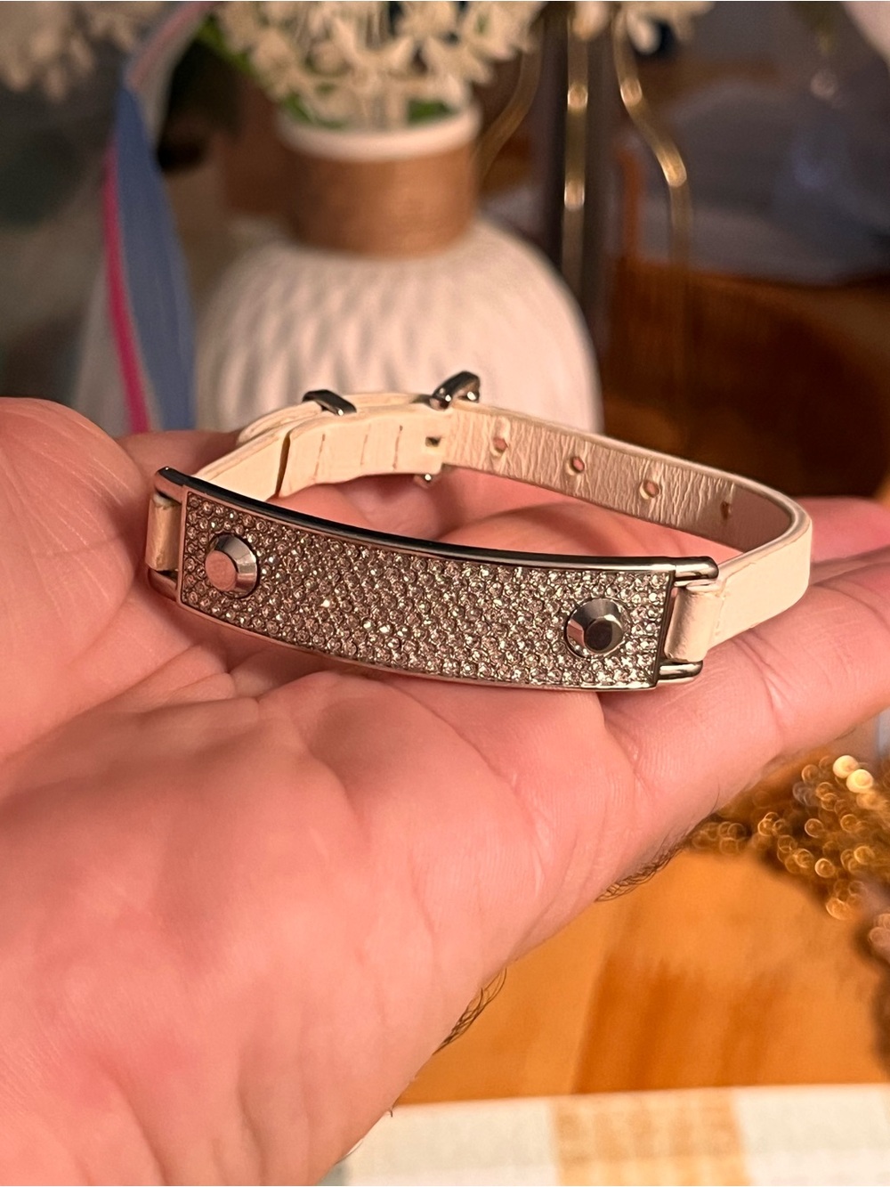 Michael Kors White Leather Rhinestone Bracelet
